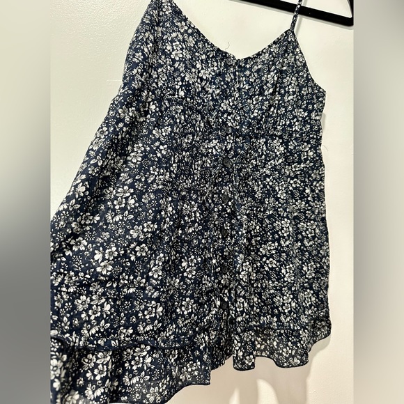 Express Womens Spaghetti Strap Ruffled Navy Blue White Floral Tank Top Size XS - Picture 3 of 10